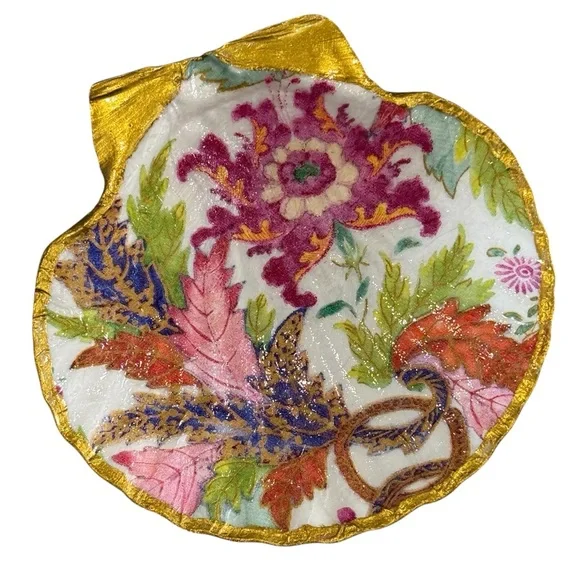 Hand Crafted Tobacco Leaf Print Trinket Shell Dish - Picture 1 of 5